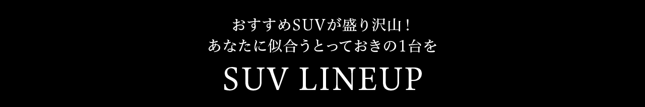 おすすめSUVが盛り沢山！ あなたに似合うとっておきの1台を SUV LINEUP