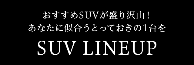 おすすめSUVが盛り沢山！ あなたに似合うとっておきの1台を SUV LINEUP